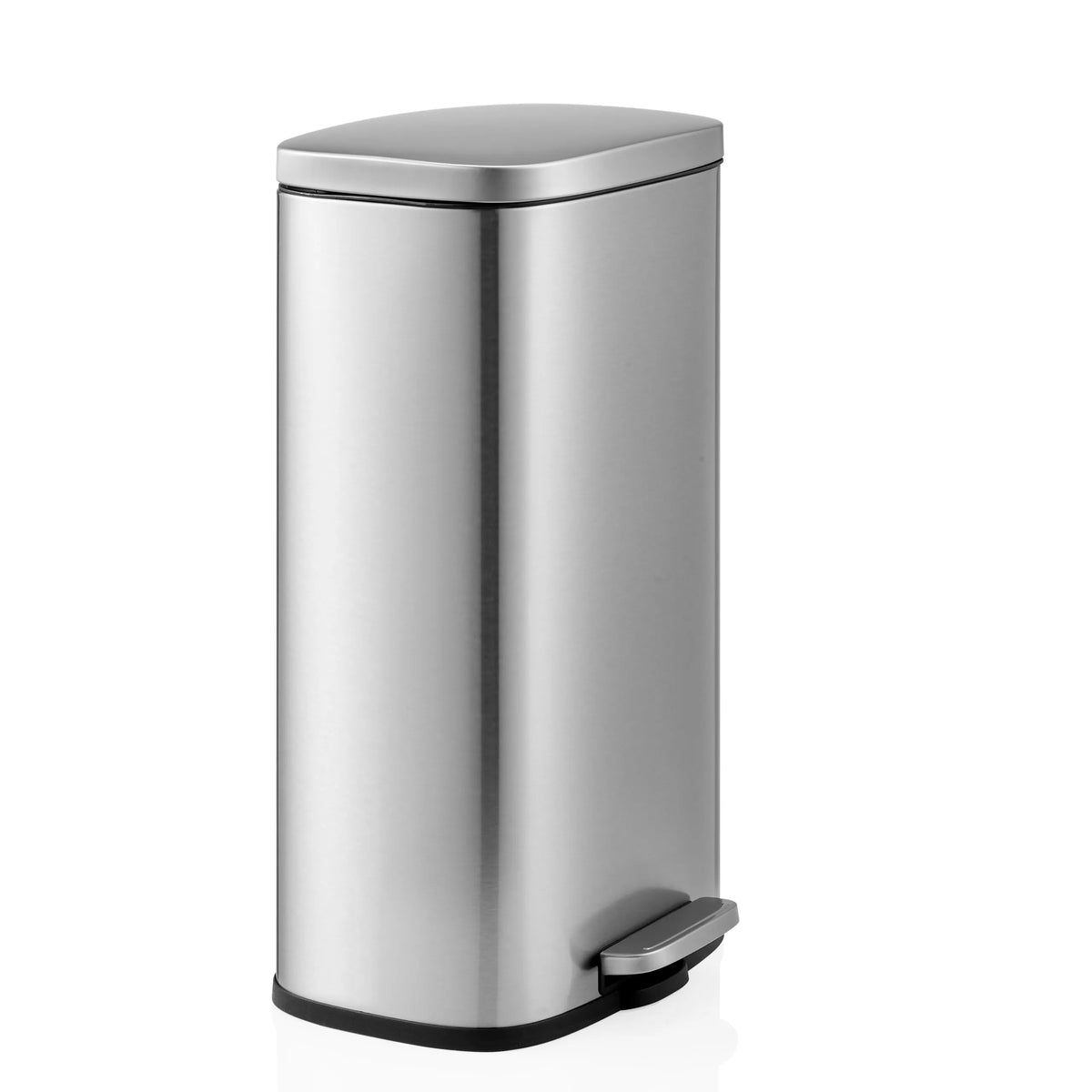 Cestino Clean 15 argentato con coperchio e pedale di hjh OFFICE – vista a 360° (vista frontale a tre quarti 60°)