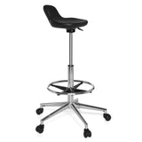 Sgabello girevole nero TOP WORK 03 con poggiapiedi e base a cinque ruote di hjh OFFICE – vista a 360° (vista frontale a tre quarti 60°)