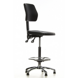 Sedia da banco TOP WORK 11 nera con poggiapiedi e base a cinque razze di hjh OFFICE – vista a 360° (vista frontale a tre quarti 60°)