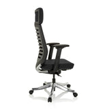 Sedia da ufficio professionale ASGON nera con schienale in rete e base a cinque ruote di hjh OFFICE – vista a 360° (profilo laterale 100°)