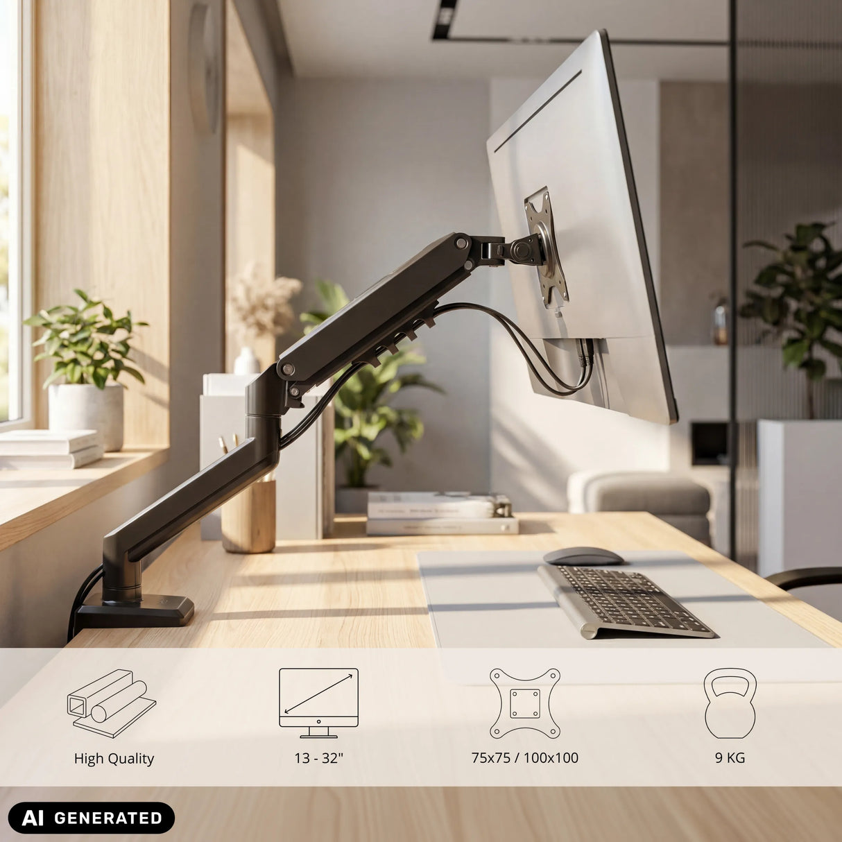 Supporto per monitor Ergomount GF1 nero per schermi fino a 32 pollici e 9 kg di hjh OFFICE (immagine generata dall’IA)