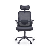 Sedia Home Office Vertuflex nera con schienale in rete e base a cinque ruote di MyBuero – vista a 360° (vista frontale 0°)