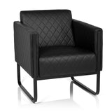 Poltrona imbottita nera ARUBA BLACK con trapuntatura a rombi e base a slitta di hjh OFFICE – vista a 360° (vista frontale 20°)