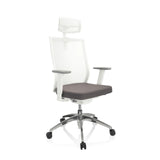 Sedia da ufficio professionale ASPEN WHITE PRO grigio-bianca con schienale in rete, poggiatesta e base a cinque ruote di hjh OFFICE – vista a 360° (vista frontale a tre quarti 40°)