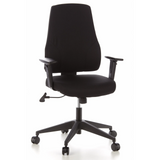 Sedia da ufficio professionale PRO-TEC 100 nera con braccioli e base a cinque ruote di hjh OFFICE – vista a 360° (vista frontale 20°)