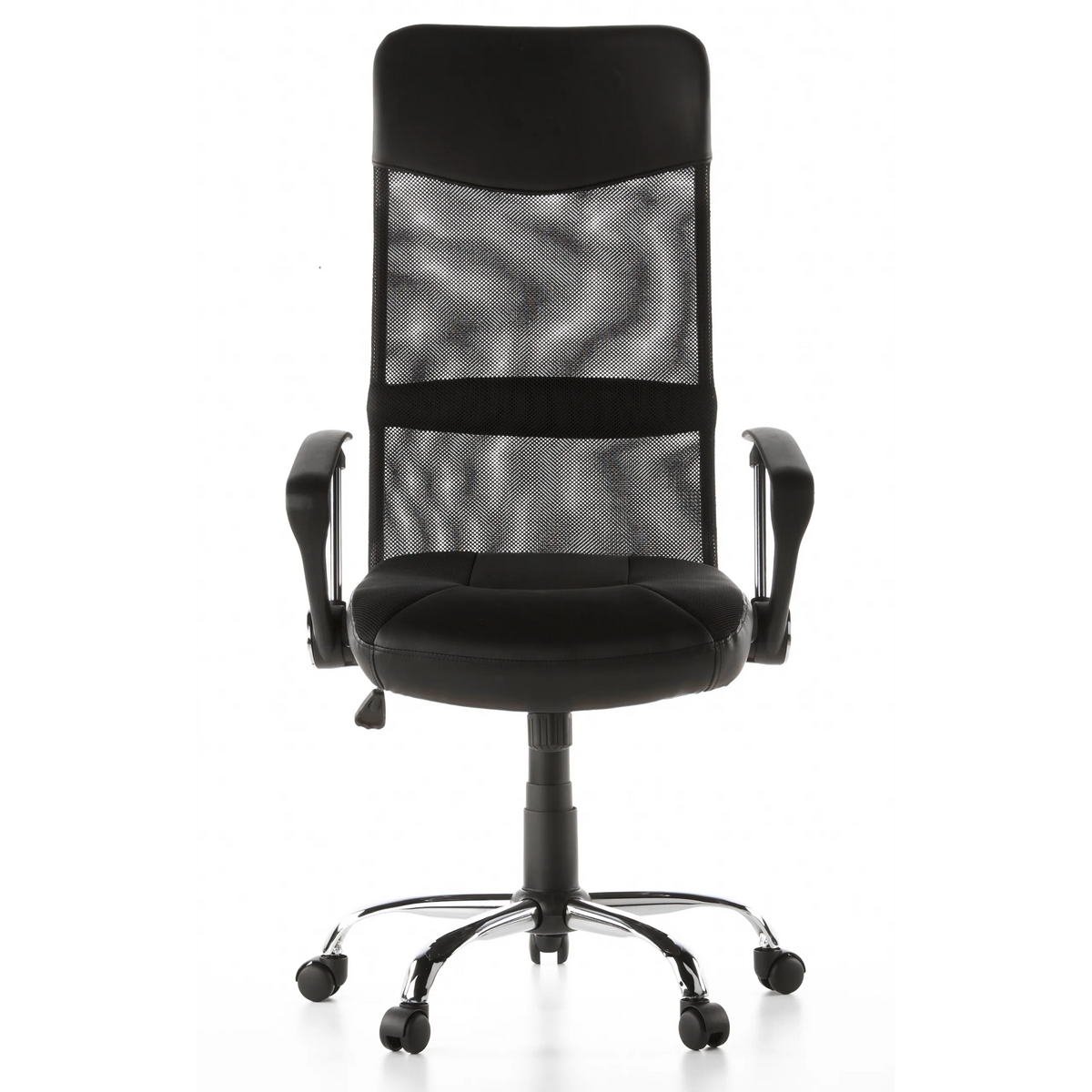 Poltrona Home Office ARTON 20 nera con schienale in rete e base a cinque ruote di hjh OFFICE – vista a 360° (vista frontale 0°)