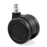 Rotelle per Sedia 5x ROLO COLOR 60 11mm/60mm nere per pavimenti duri con perno di fissaggio metallico di hjh OFFICE – vista a 360° (vista posteriore a tre quarti 120°)