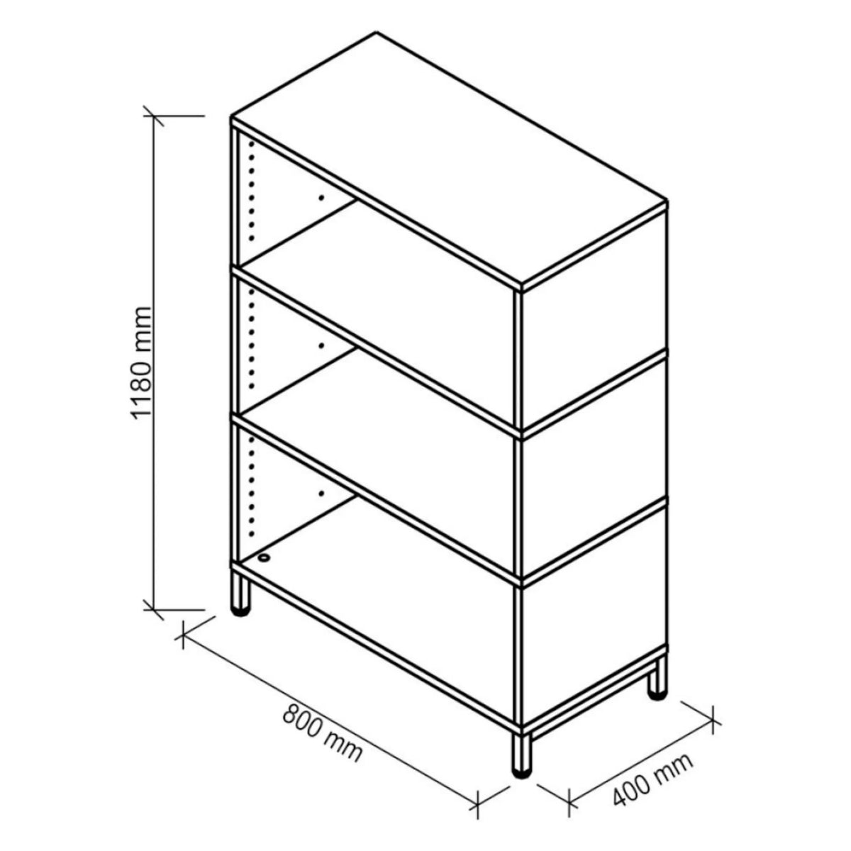 Disegno tecnico dello scaffale FlexWall 1180 x 800 mm di hjh OFFICE PRO