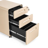 Cassetti aperti e serratura della cassettiera con rotelle in metallo beige COLOR PLUS I di hjh OFFICE