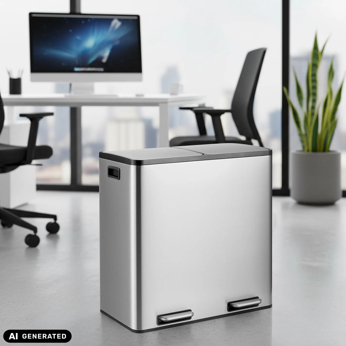 Cestino Clean 13 S argento con coperchio nero di hjh OFFICE (immagine generata dall’IA)