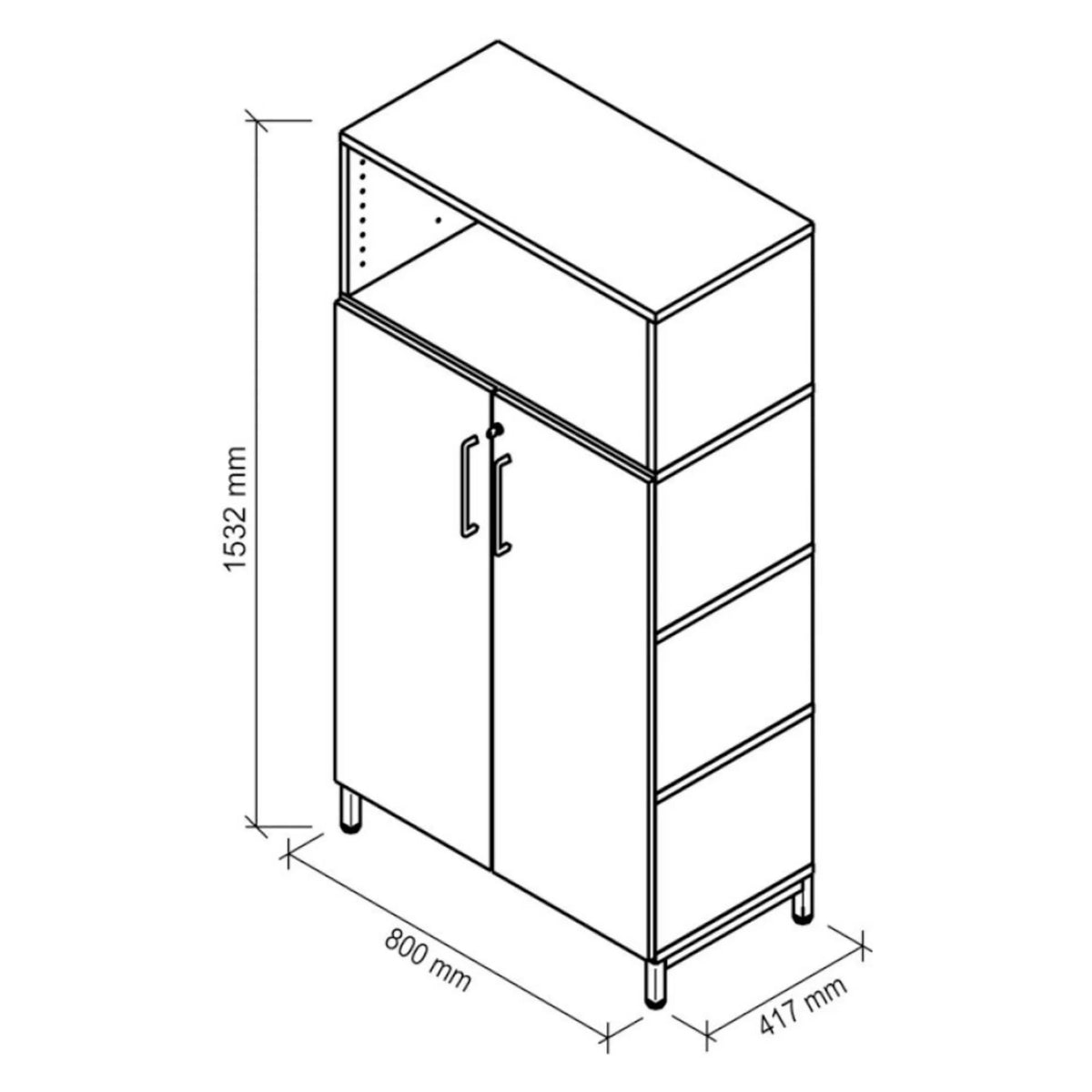 Disegno tecnico dell'archiviatore FlexWall di 1532 × 800 mm di hjh OFFICE PRO