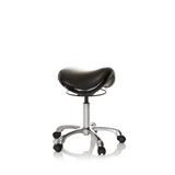 Sgabello a sella ORTHO SIT nero con crociera per i piedi e cinque ruote di hjh OFFICE – vista a 360° (vista frontale a tre quarti 60°)