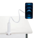 Supporto per cellulare e tablet FLEXMOBI I bianco con collo di cigno flessibile e fissaggio da tavolo di hjh OFFICE – vista a 360° (vista frontale 0°)