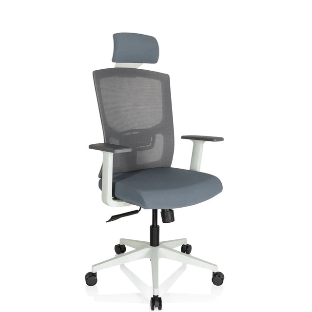 Sedia da ufficio professionale CAPTIVO BASE W in grigio con schienale in rete e poggiatesta di hjh OFFICE
