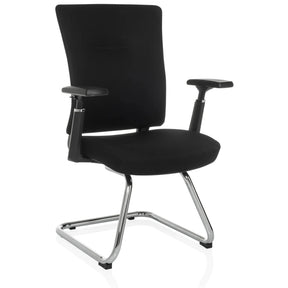 Sedia a sbalzo CAPTIVO PRO V nera con rivestimento in tessuto, braccioli e struttura a slitta cromata di hjh OFFICE