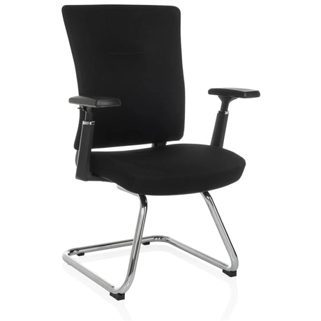 Sedia a sbalzo CAPTIVO PRO V nera con rivestimento in tessuto, braccioli e struttura a slitta cromata di hjh OFFICE