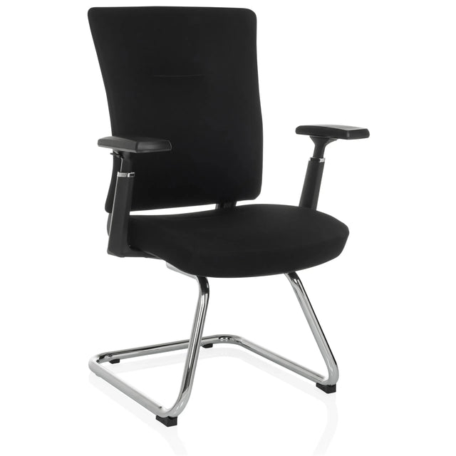 Sedia a sbalzo CAPTIVO PRO V nera con rivestimento in tessuto, braccioli e struttura a slitta cromata di hjh OFFICE