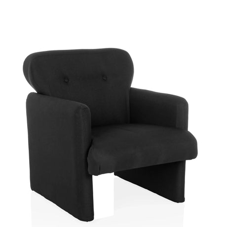 Poltrona Lounge CARIPITO nera con rivestimento in tessuto e due bottoni sullo schienale di hjh LIVING
