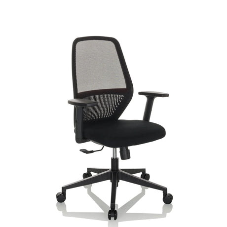 Sedia da ufficio professionale CARLOW I in nero con schienale in rete e braccioli di hjh OFFICE