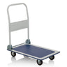 Carrello a piattaforma CARRY blu e bianco con maniglia pieghevole e quattro ruote piroettanti di hjh OFFICE