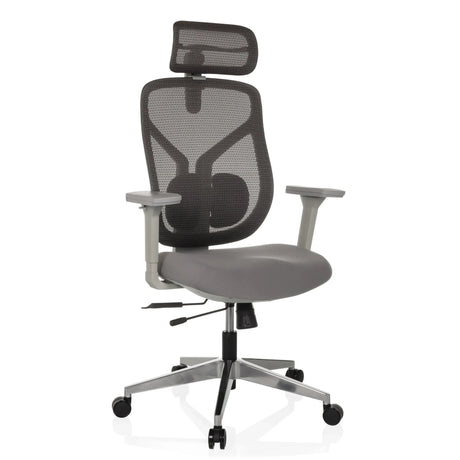 High-end Sedia da ufficio CASSILIS W in grigio con schienale in rete e poggiatesta di hjh OFFICE