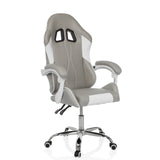 Sedia da gaming GAMEBREAKER W03 grigio-bianca con due aperture per il poggiatesta e base a cinque ruote di MyBuero – vista a 360° (vista frontale a tre quarti 30°)