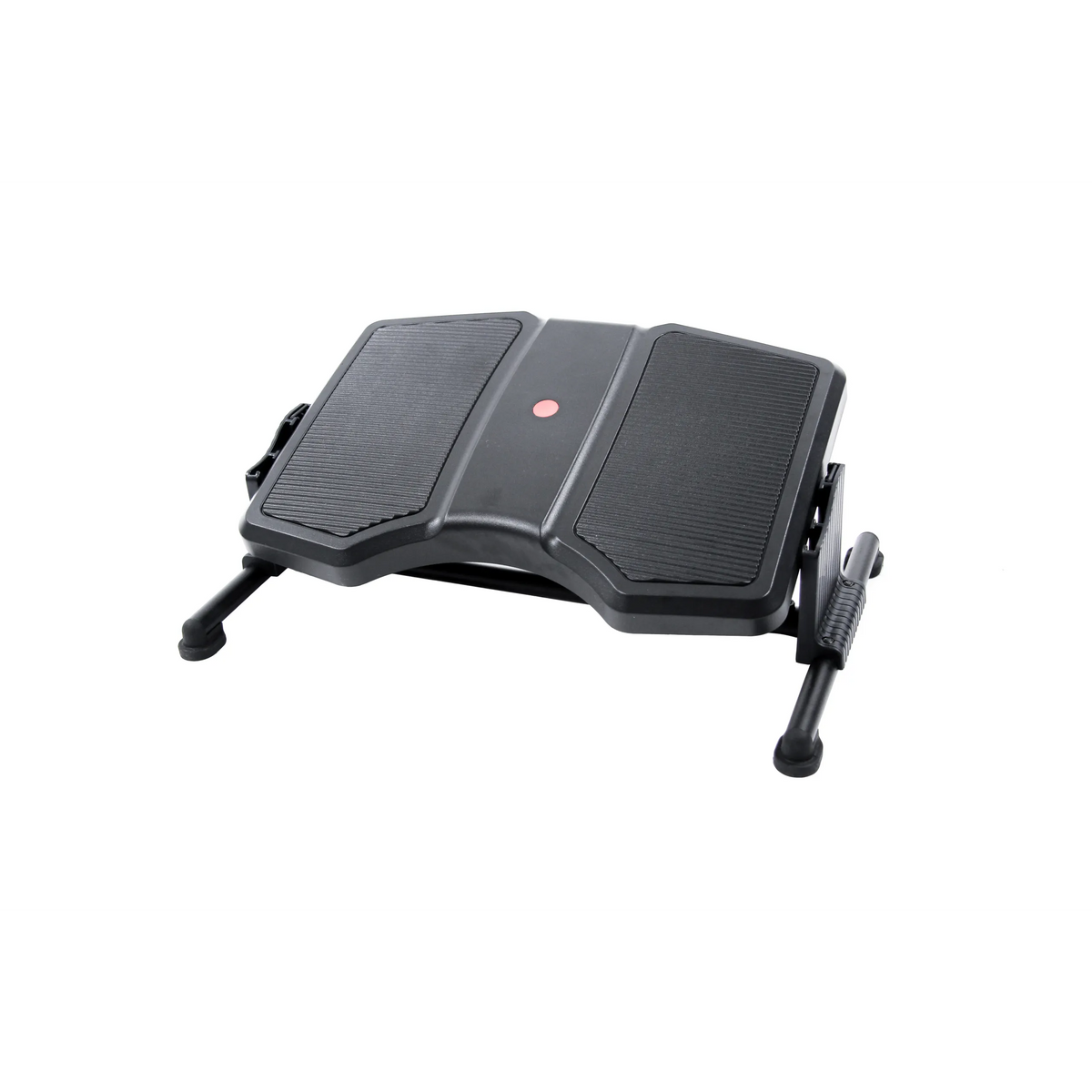 Poggiapiedi nero PODI II con superfici rigate e struttura in metallo di hjh OFFICE – vista a 360° (vista frontale a tre quarti 60°)