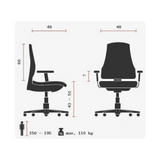 Disegno tecnico della Poltrona professionale OPEN POINT SY SOMO con un carico massimo di 110 kg di Topstar