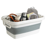 Contenitore pieghevole CLEAN SILW bianco-grigio con vari utensili e uno zaino di hjh OFFICE