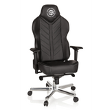 Sedia da gaming GAMEBREAKER COLOSSUS nera con braccioli e base lucida a cinque ruote di hjh OFFICE – vista a 360° (vista frontale 20°)