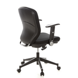 Sedia da ufficio professionale TRAFFIC 20 nera con braccioli e base a cinque ruote di hjh OFFICE – vista a 360° (vista posteriore a tre quarti 120°)