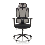 Sedia Home Office ERGOMY nera con schienale in rete e base a cinque ruote di MyBuero – vista a 360° (vista frontale 0°)