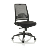Sedia da ufficio professionale PORTO ECO I nera con schienale in rete e base a cinque ruote di hjh OFFICE – vista a 360° (vista frontale a tre quarti 30°)