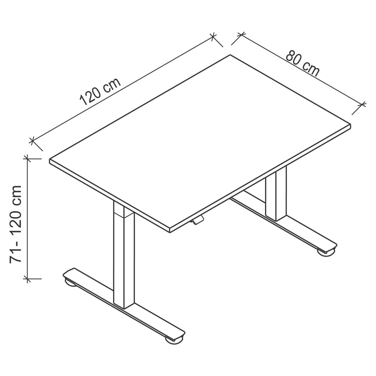 Disegno tecnico della scrivania XMST 12 S di 120 × 80 cm di hjh OFFICE PRO