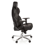 Sedia da gaming GAMEBREAKER COLOSSUS nera con braccioli e base lucida a cinque ruote di hjh OFFICE – vista a 360° (profilo laterale 80°)