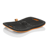Balance board ACTIV nera con struttura a rilievi e nucleo arancione di hjh OFFICE – vista a 360° (vista posteriore a tre quarti 144°)