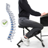Sgabello per ginocchia ORTHONI in nero con una rappresentazione schematica della colonna vertebrale di hjh OFFICE