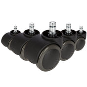 Fünf schwarze Stuhlrollen 5x ROLO No-Noise 11mm/50mm für Hartböden mit metallischen Bolzen von hjh OFFICE