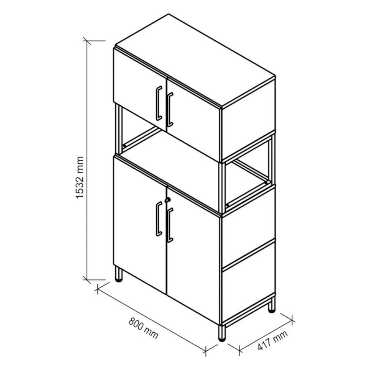 Disegno tecnico dell'armadio FlexWall di 1532 × 800 mm di hjh OFFICE PRO