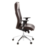Dunkelbrauner Luxus-Chefsessel MURANO 20 mit Armlehnen und Fußkreuz mit fünf Rollen von hjh OFFICE – 360-Grad-Ansicht (Seitenprofil 80°)