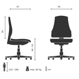 Technische Zeichnung des Kinderdrehstuhls KIDDY TOP W mit einer Sitzhöhe von 40 bis 53 cm von hjh OFFICE