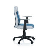 Sedia girevole per bambini KIDDY EXTRA grigio-blu con braccioli e base a cinque ruote di hjh OFFICE – vista a 360° (profilo laterale 80°)