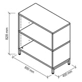 Disegno tecnico del mobile basso FlexWall con due vani aperti, 800 × 400 mm di hjh OFFICE PRO