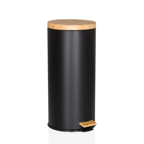 Cestini CLEAN BAMBOO in nero opaco con coperchio in legno e pedale di hjh OFFICE