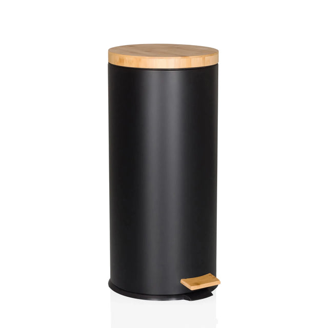 Cestini CLEAN BAMBOO in nero opaco con coperchio in legno e pedale di hjh OFFICE