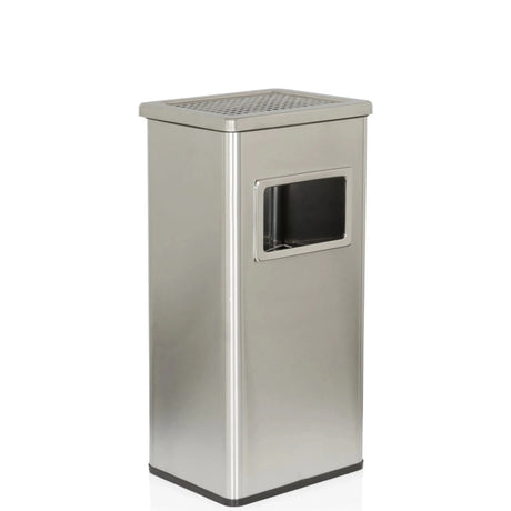 Posacenere stand-up CLEAN I argentato in acciaio inox con coperchio traforato e apertura di hjh OFFICE