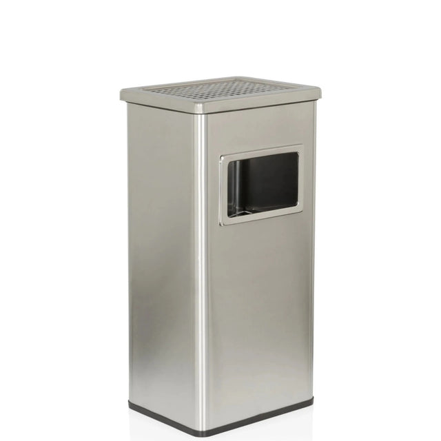 Posacenere stand-up CLEAN I argentato in acciaio inox con coperchio traforato e apertura di hjh OFFICE