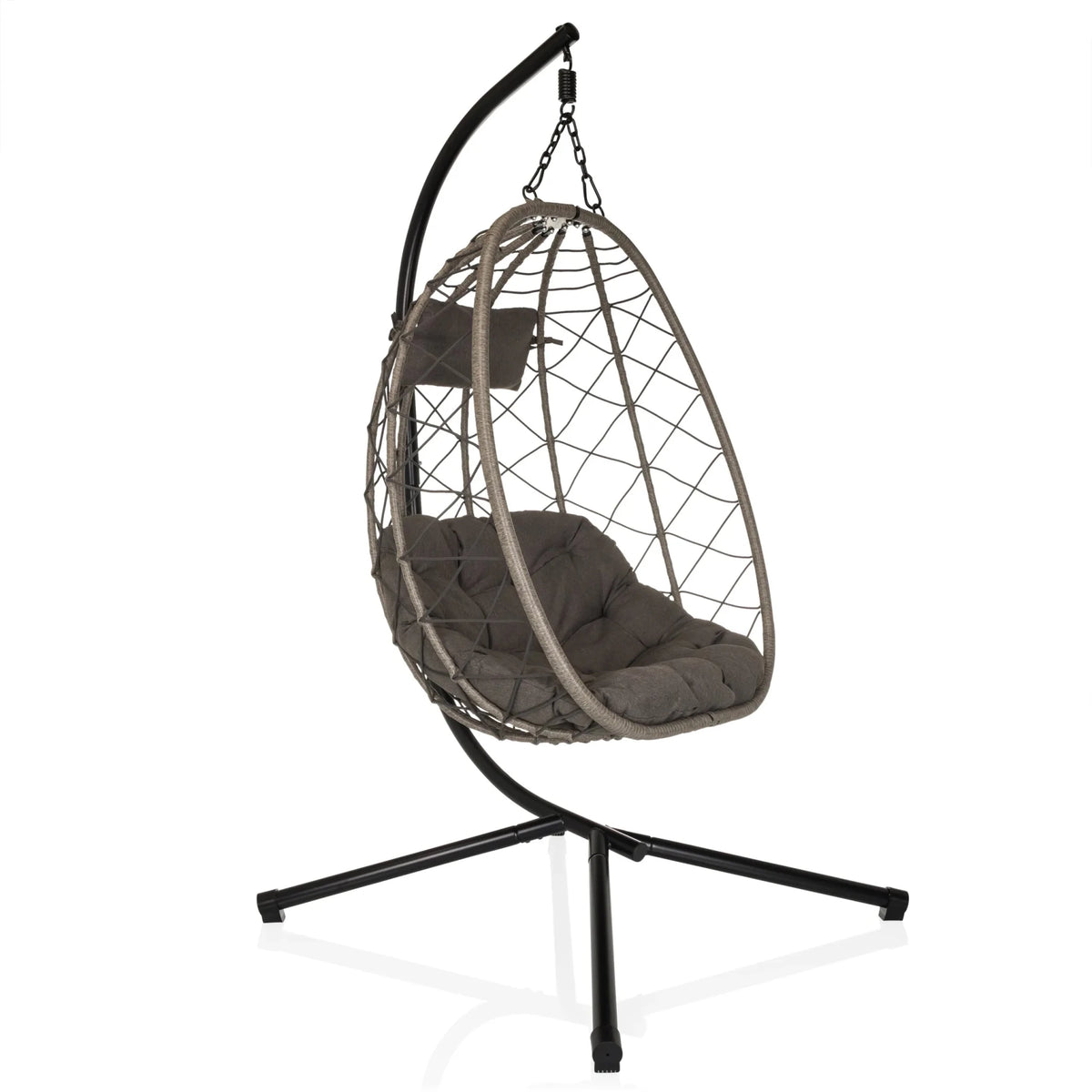 Sedia sospesa COCOVA con cuscino grigio, effetto intrecciato e struttura nera di hjh LIVING