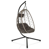 Sedia sospesa COCOVA con cuscino grigio, effetto intrecciato e struttura nera di hjh LIVING