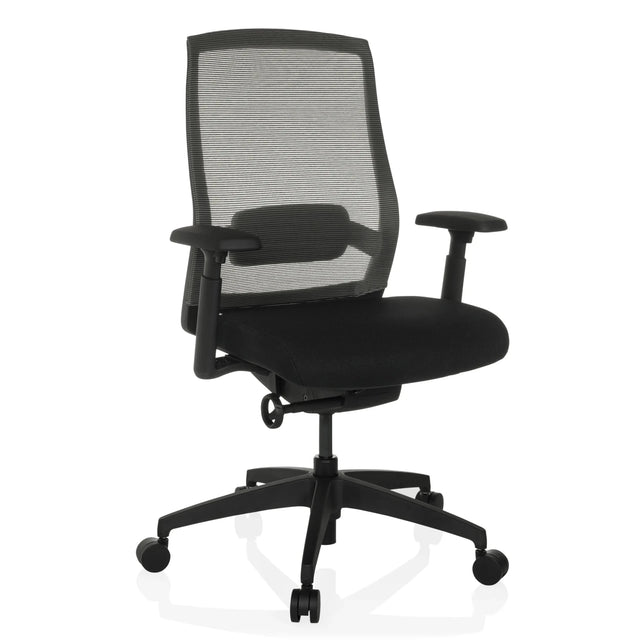 Sedia da ufficio professionale COLORE nera con schienale in rete e braccioli di hjh OFFICE